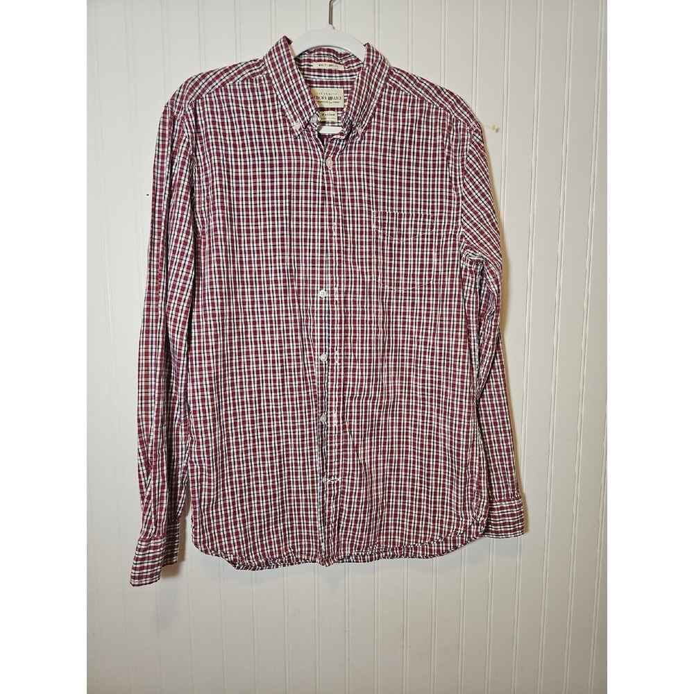 Lucky Brand Plaid Shirt Mens Medium Button Up Red/white/black B106